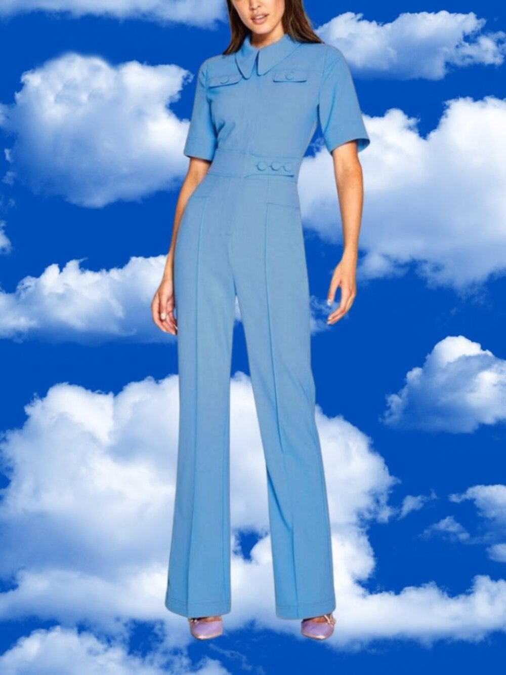 Alice McCALL Journey Jumpsuit Blue Collared Retro Pantsuit Size AU 4 US 0 EU 32